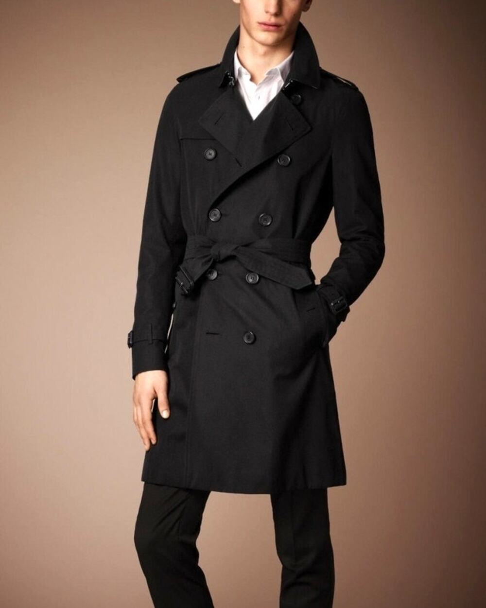 Burberry London Chelsea Double Breasted Mid Black Trench Coat 44 NEW Nova Check